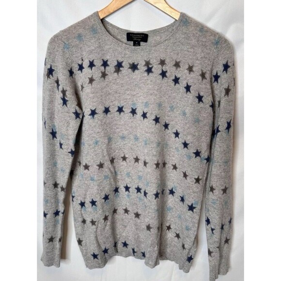 CHARTER CLUB LUXURY CASHMERE M SWEATER CREW NECK GREY stars  PULLOVER pretty - Picture 3 of 8